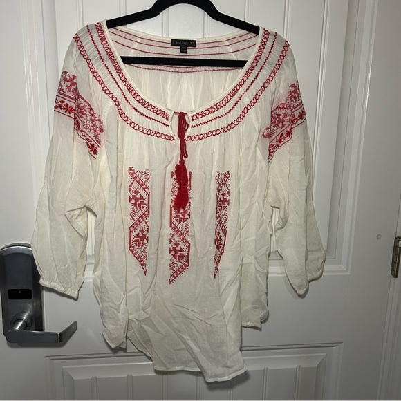 Lane Bryant Tops - Lane Bryant White & Red Bavarian Embroidered Tunic Size 18/20